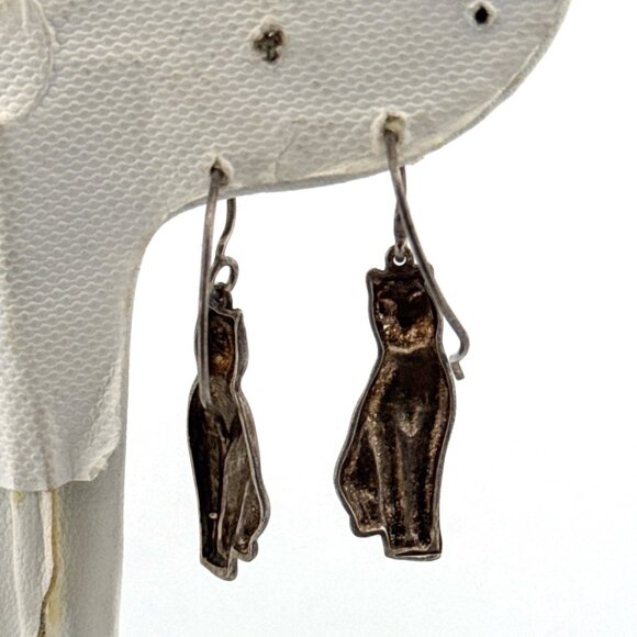 Vintage Estate Sterling Silver 925 Cat Dangle Earrings, 3.2g, XRF Tested - Picture 3 of 8